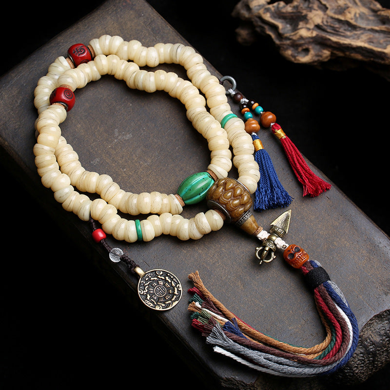 Natural camel bone large intestine beads 108 Buddha beads Wenwan reflux bone tee Jiugong gossip side hanging fringed accessories