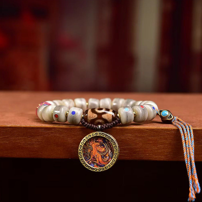 EverestArtstudios Camel Bone Multicolor Inlay Thangka Charm Bracelet