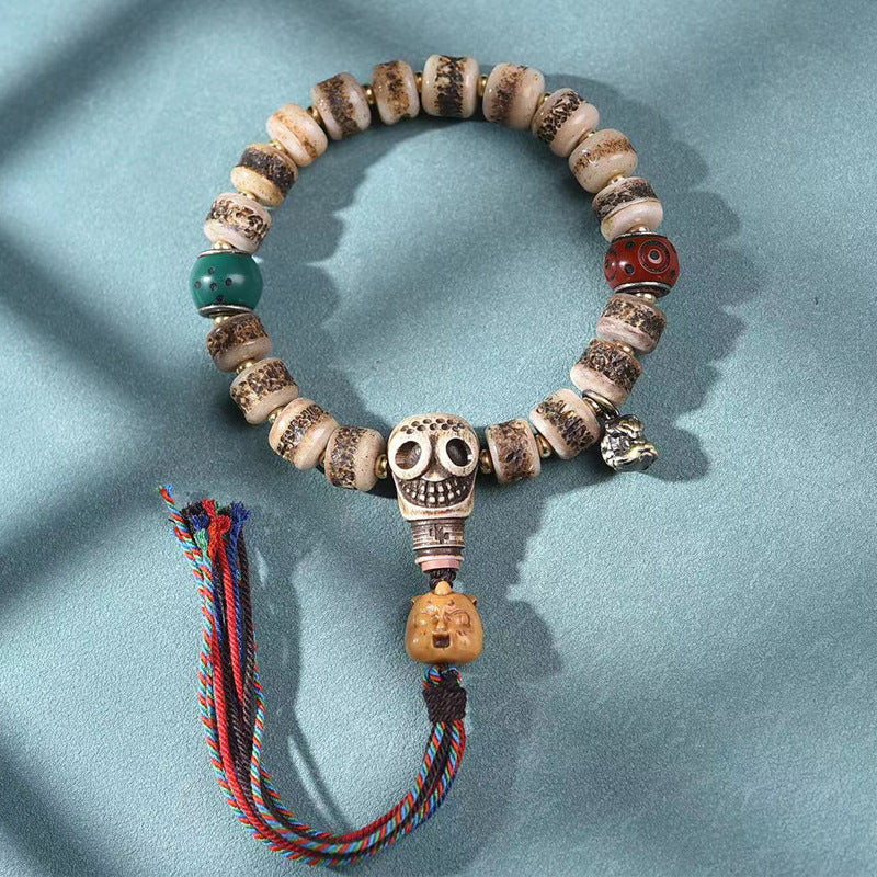 EverestArtstudios Bone Barrel Bead Carved Focal Bracelet