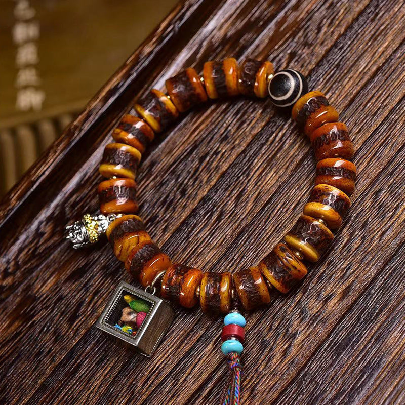 EverestArtstudios Bone Barrel Bead Turquoise Charm Bracelet