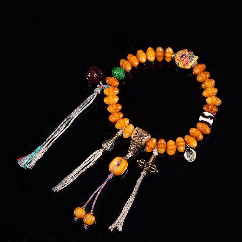 EverestArtstudios Camel Bone Dzi-Style Inlay Charm Bracelet