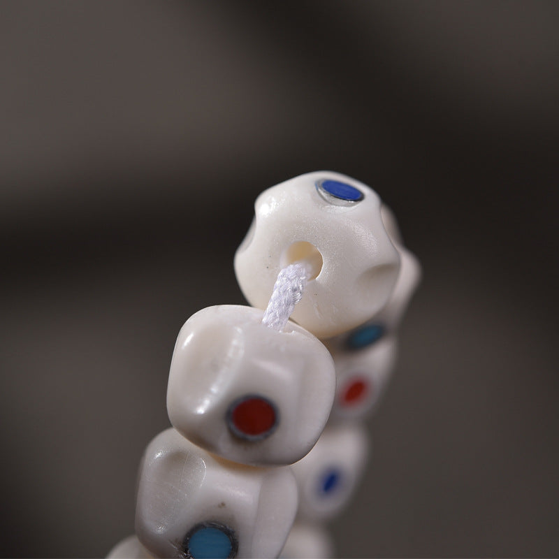 EverestArtstudios Carved Yak Bone and Passion Seed Inlaid 108-Bead DIY Strand