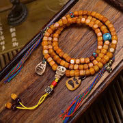 EverestArtstudios Tibetan Vintage Bone Carved Square-Bead 108-Bead Mala