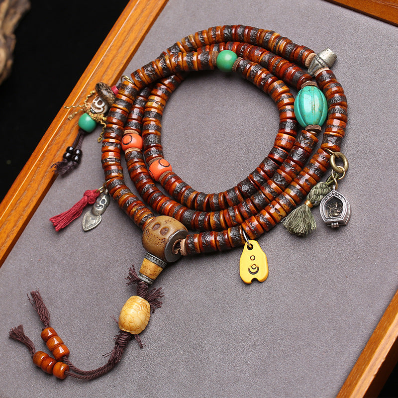 Tibetan return yak bone bucket beads 108 Buddha beads plate play beaded glass Gawu box scarecrow side hanging accessories