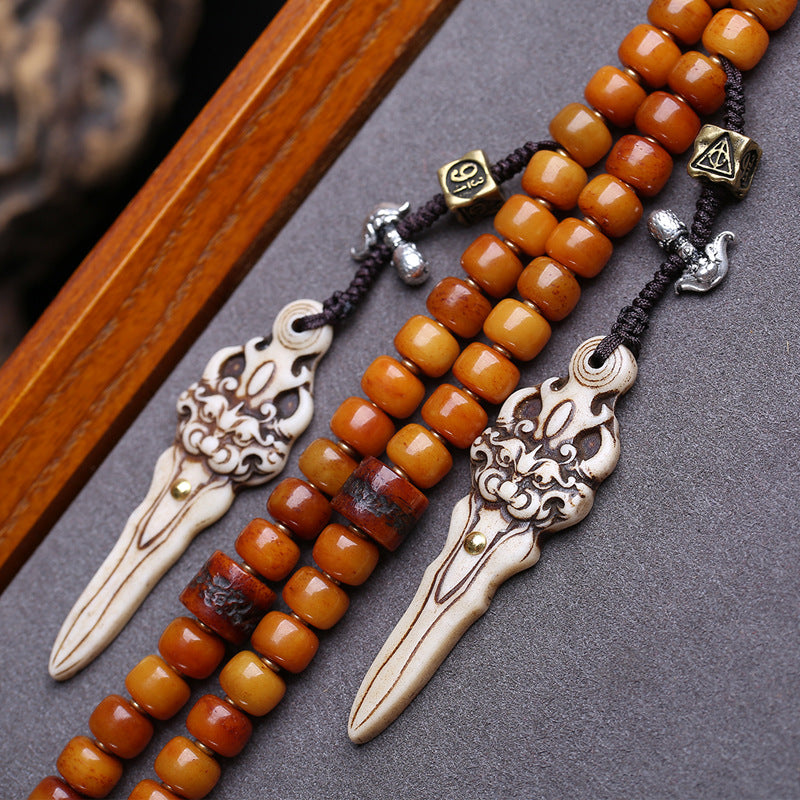 Tibetan return yak bone bucket beads 108 Buddha beads rosary beads engraving diamond yoga mother pendant camel bone accessories
