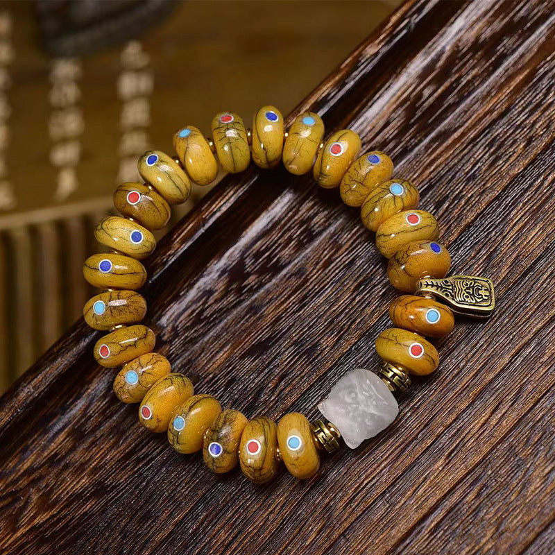 EverestArtstudios Yak Bone Disc Bead Multicolor Inlay Bracelet