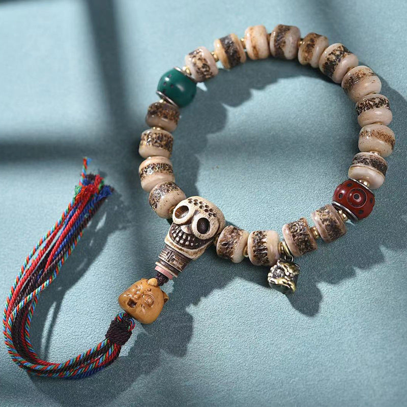 EverestArtstudios Bone Barrel Bead Carved Focal Bracelet