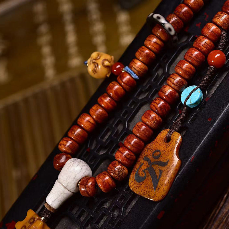 EverestArtstudios Tibetan Vintage Bone Barrel-Bead 108-Bead Mala Necklace