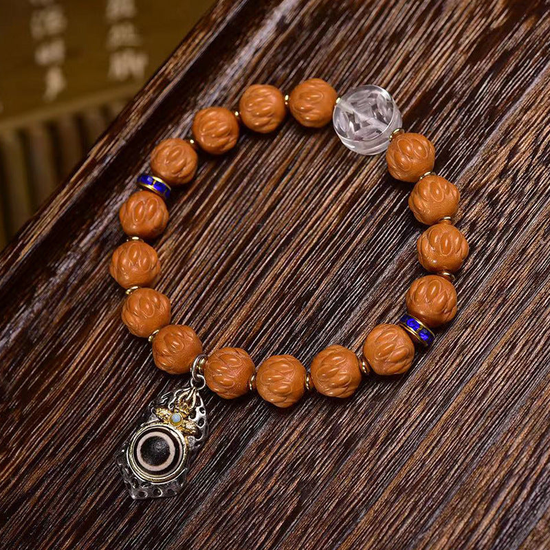 EverestArtstudios Monkey Head Bodhi Seed Carved Crystal Accent Bracelet