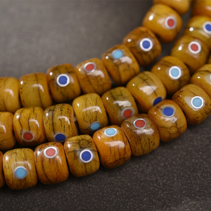 EverestArtstudios Aged Yak and Camel Bone Inlaid 108-Bead DIY Strand