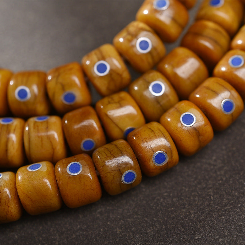 EverestArtstudios Aged Camel Bone and Lapis Inlaid Barrel-Bead 108-Bead DIY Strand