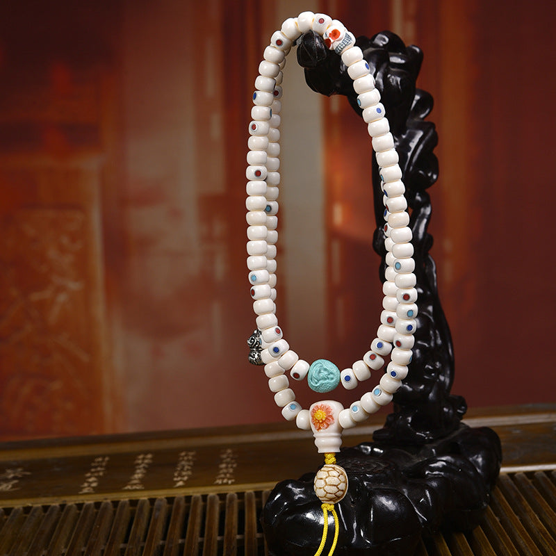EverestArtstudios Deer Bone Inlaid Mala Wrap Bracelet