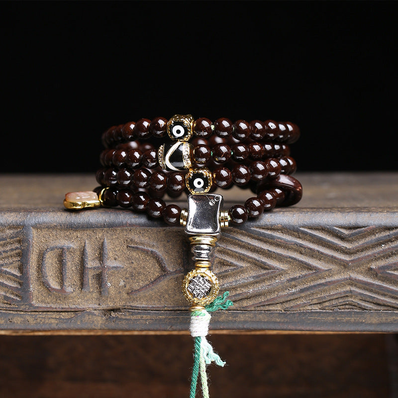 Natural primary color coconut pedicle 108 beads plate play beaded multi-circle bracelet sweater chain agate inlaid clip accessories