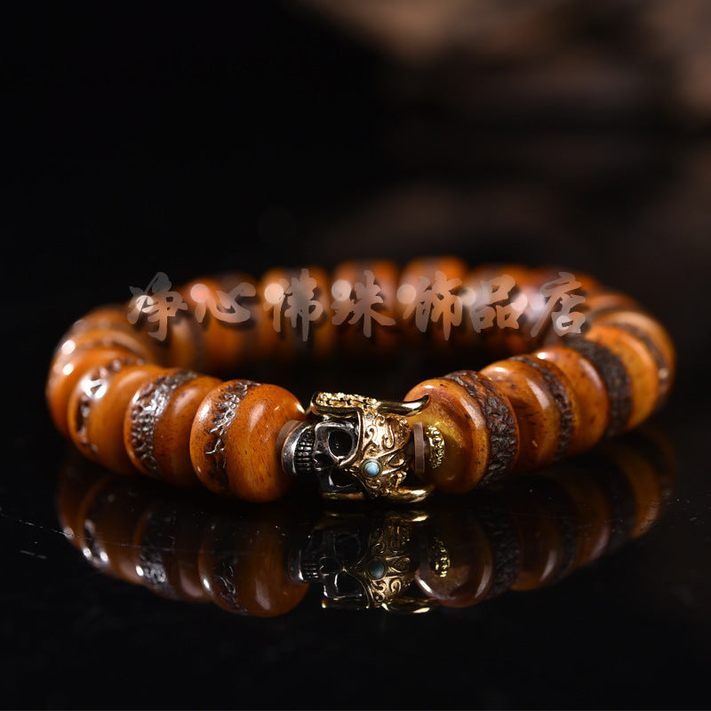 EverestArtstudios Bone Engraved Barrel Bead Bracelet