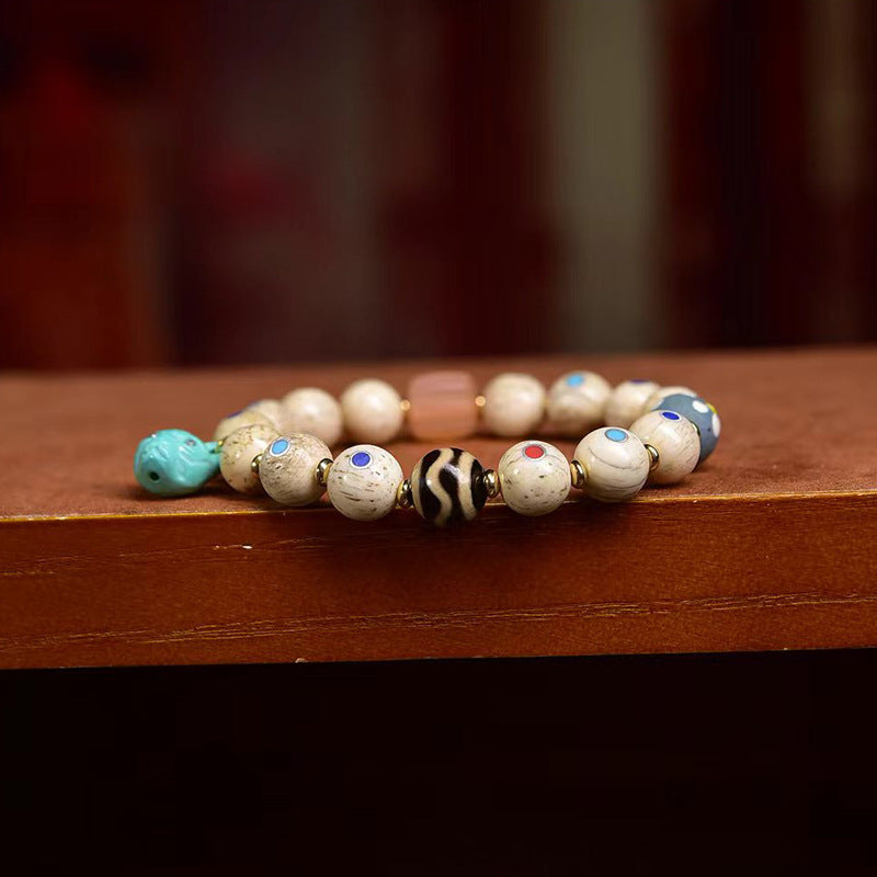 EverestArtstudios Multicolor Inlay Agate Dzi-Style Bead Bracelet