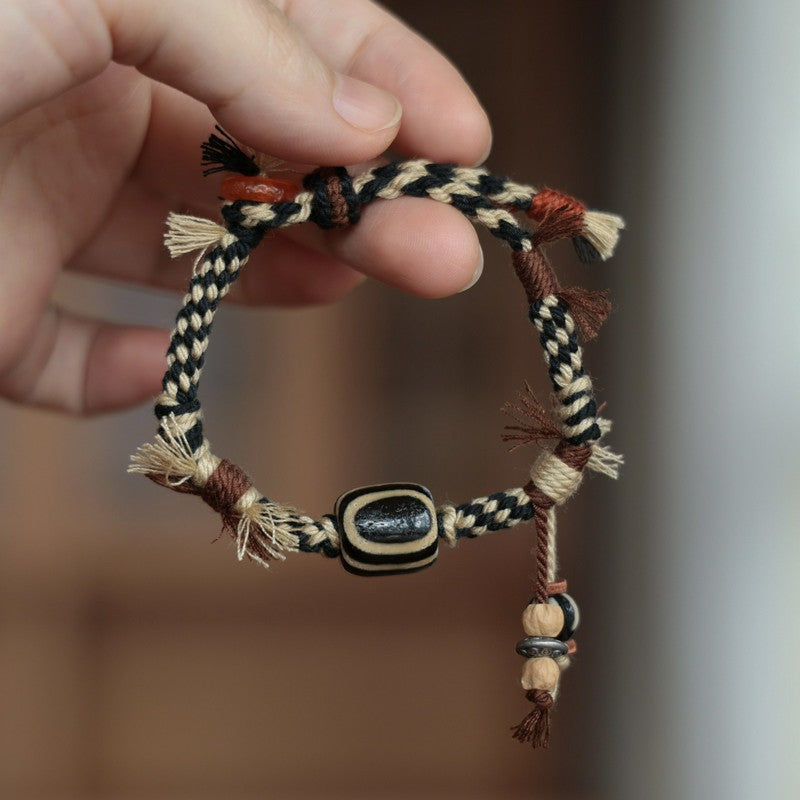 Buddha Stones Vintage Tibetan Dzi Bead Luck Rope Bracelet