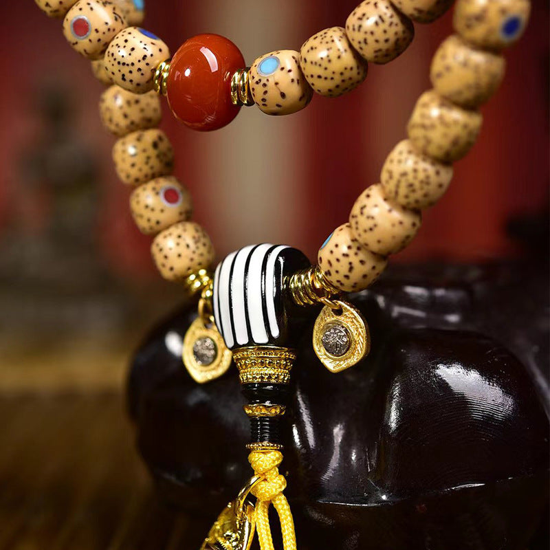 EverestArtstudios Natural Crackled Xingyue Bodhi Turquoise Agate Dzi 108-Bead Mala