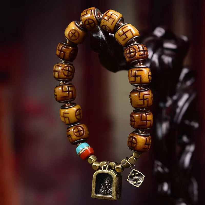 EverestArtstudios Camel Bone Auspicious Symbol Ghau Charm Bracelet