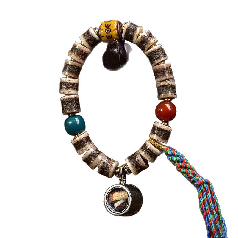 EverestArtstudios Bone Barrel Bead Agate Dzi-Style Bracelet
