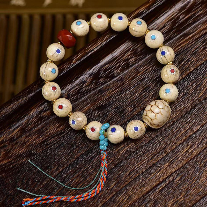 EverestArtstudios Bone Round Bead Agate Accent Bracelet
