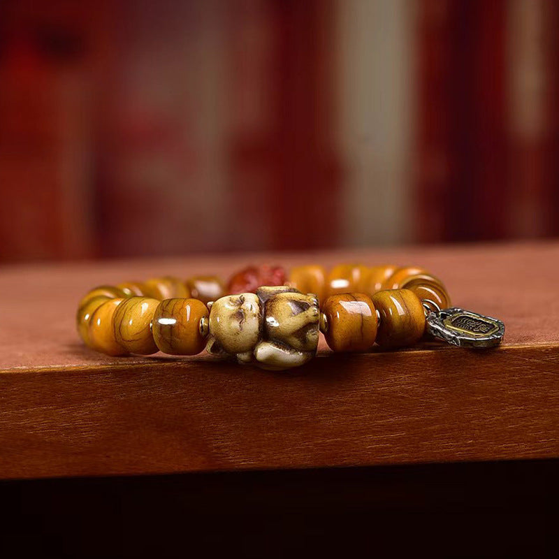 EverestArtstudios Bone Agate Dzi-Style Fox Accent Bracelet