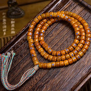 EverestArtstudios Tibetan Vintage Yak Bone Silver-Tone Lapis Inlay 108-Bead Mala