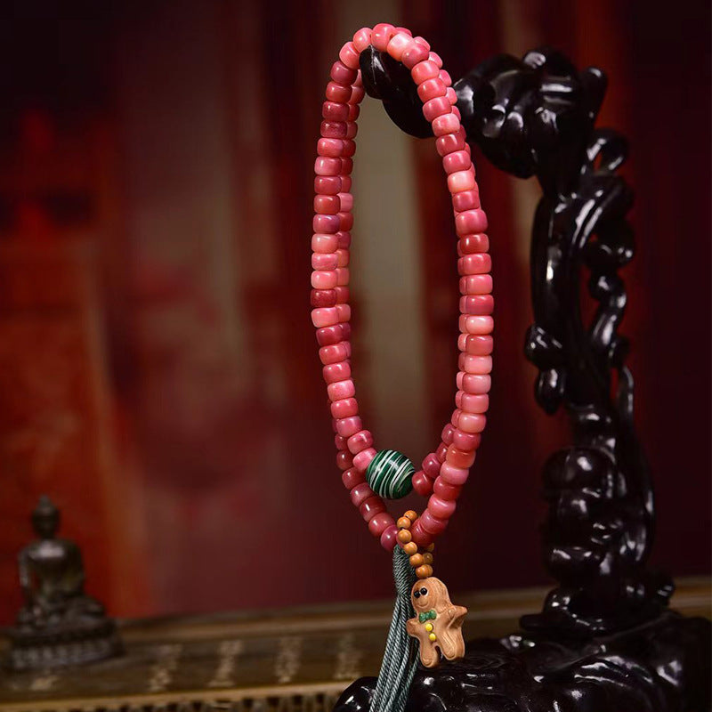 EverestArtstudios Natural Full-Blood Camel Bone 108-Bead Mala with Gingerbread Charm