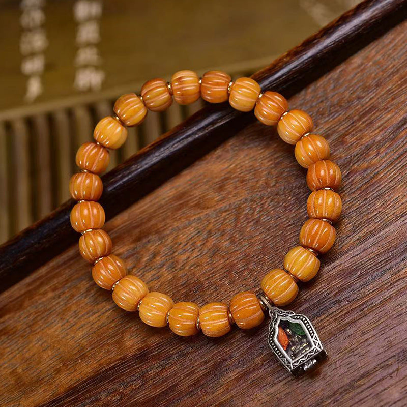 EverestArtstudios Bone Pumpkin Bead Crystal Accent Bracelet