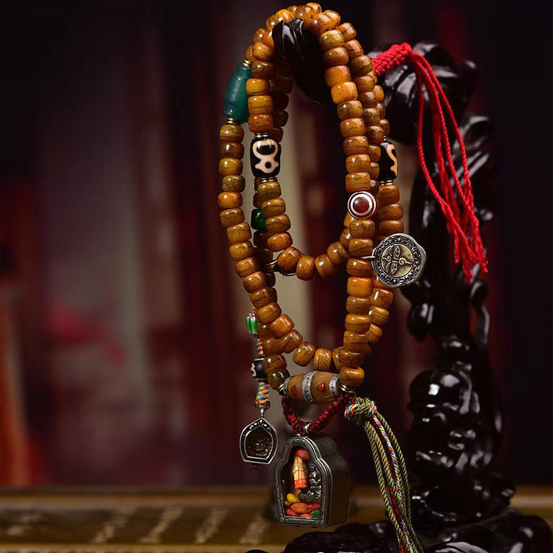 EverestArtstudios Tibetan Vintage Camel Bone Barrel-Bead 108-Bead Mala Wrap Bracelet