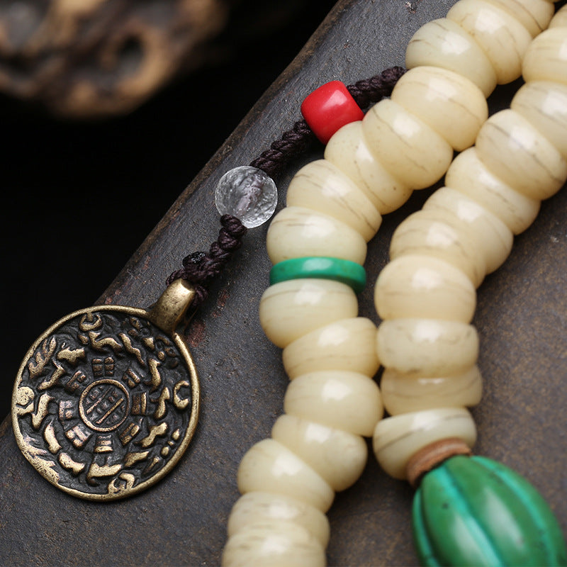 Natural camel bone large intestine beads 108 Buddha beads Wenwan reflux bone tee Jiugong gossip side hanging fringed accessories