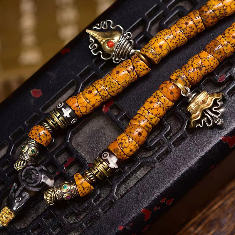 EverestArtstudios Natural Xingyue Bodhi Disc-Bead 108-Bead Mala with Agate and Dzi Accents