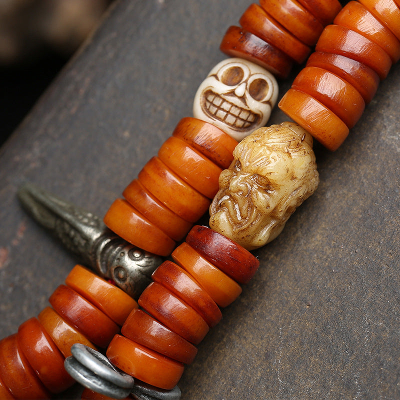 EverestArtstudios Bone 108-Bead Mala with Carved and Metal-Tone Accents