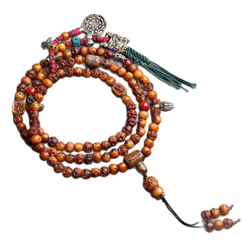 108 Tibetan return bones, carved Dumby Buddha beads, rosary beads, yak bones, lotus bucket beads, tee back cloud copper accessories