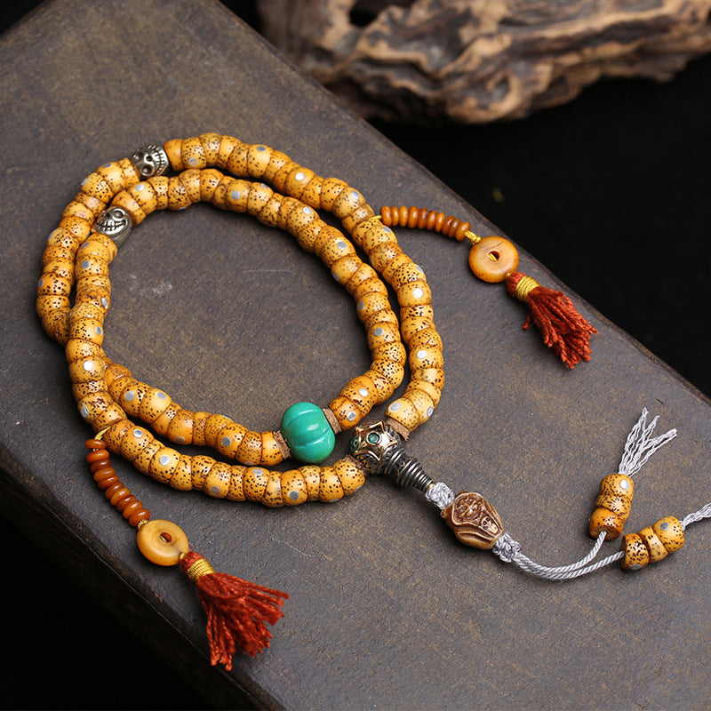 Natural opening old material Xingyue Bodhi large intestine beads 108 Buddha beads rosary beads return bone copper waist beads tee accessories