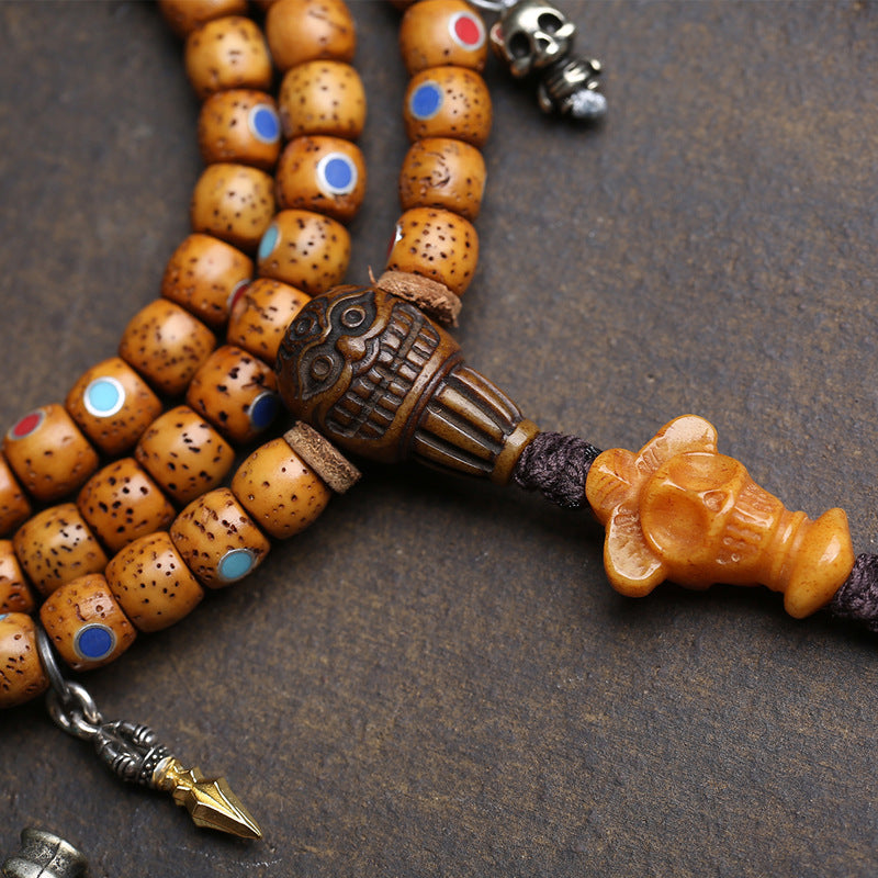 Natural Duobao inlaid Star Moon Bodhi seeds 108 Buddha beads rosary beads open piece old material return bone tee copper accessories