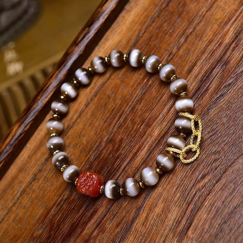 EverestArtstudios Etched Line Bead Agate Accent Bracelet
