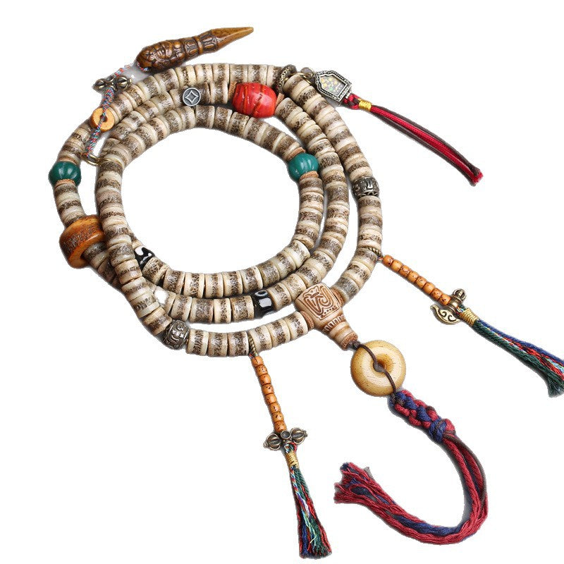 108 Buddhist beads, rosary beads, camel bone, tee gawu box, side hanging yak bone accessories.