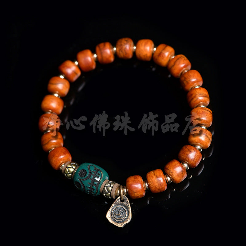 EverestArtstudios Bone Agate Dzi-Style Tassel Bracelet