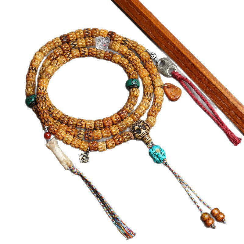 Tibetan backflow bone carving devours 108 Buddha beads, rosary beads, multi-circle bracelets, turquoise materials, glazed accessories, Wenwan