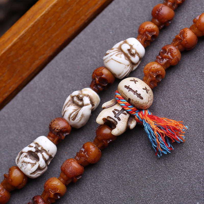Tibetan reflux bone carving corpse dolin 108 Buddha beads yak bone copper Jiugong Bagua Mani pile side hanging accessories