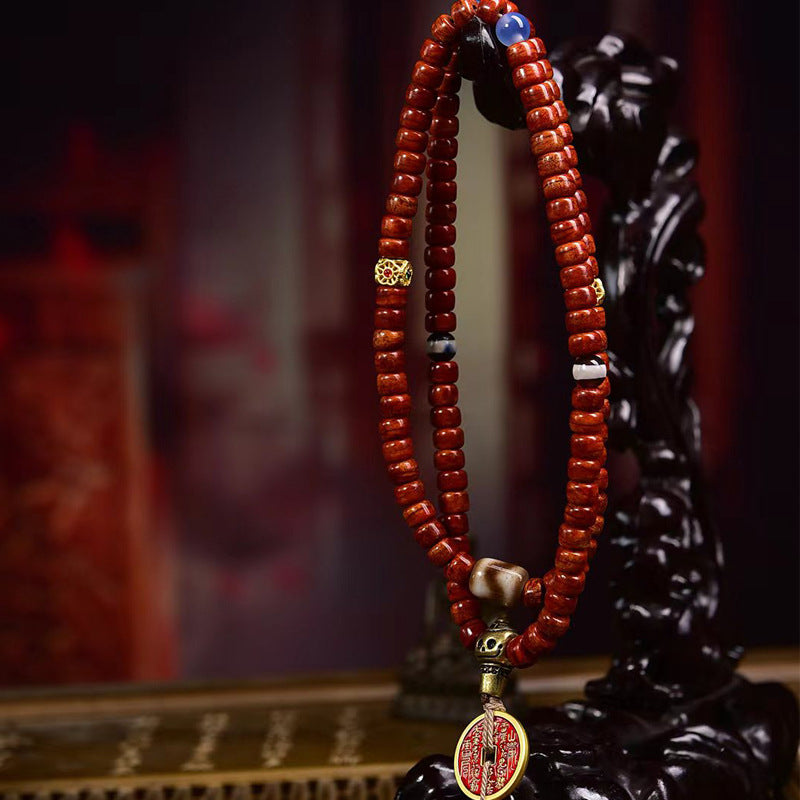 EverestArtstudios Tibetan Vintage Bone 108-Bead Mala with Mountain Ghost Coin