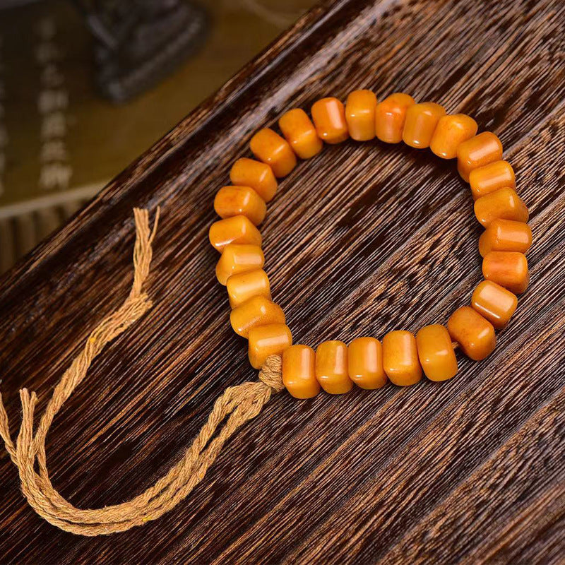 EverestArtstudios Camel Bone Sculpted Square Bead Bracelet