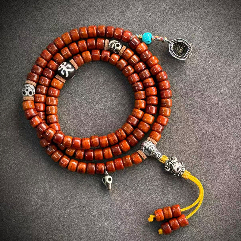 EverestArtstudios Tibetan Vintage Yak Bone 108-Bead Mala with Agate and Glass Accents