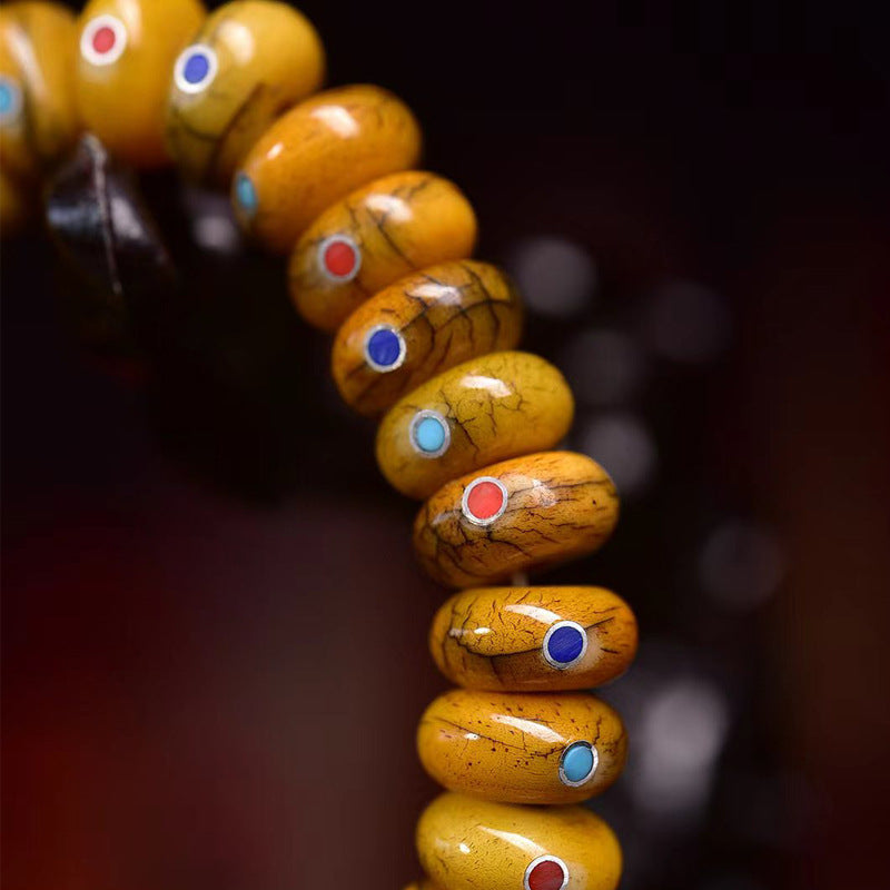 EverestArtstudios Yak Bone Inlaid Disc Bead Bracelet