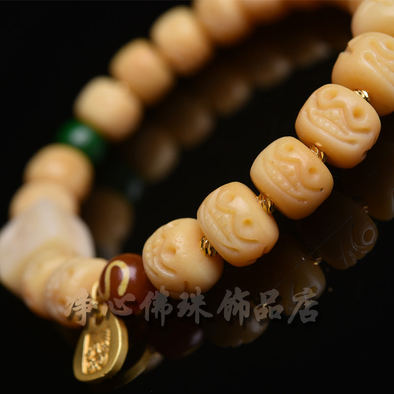 EverestArtstudios Deer Bone Smiling Motif Agate Accent Bracelet