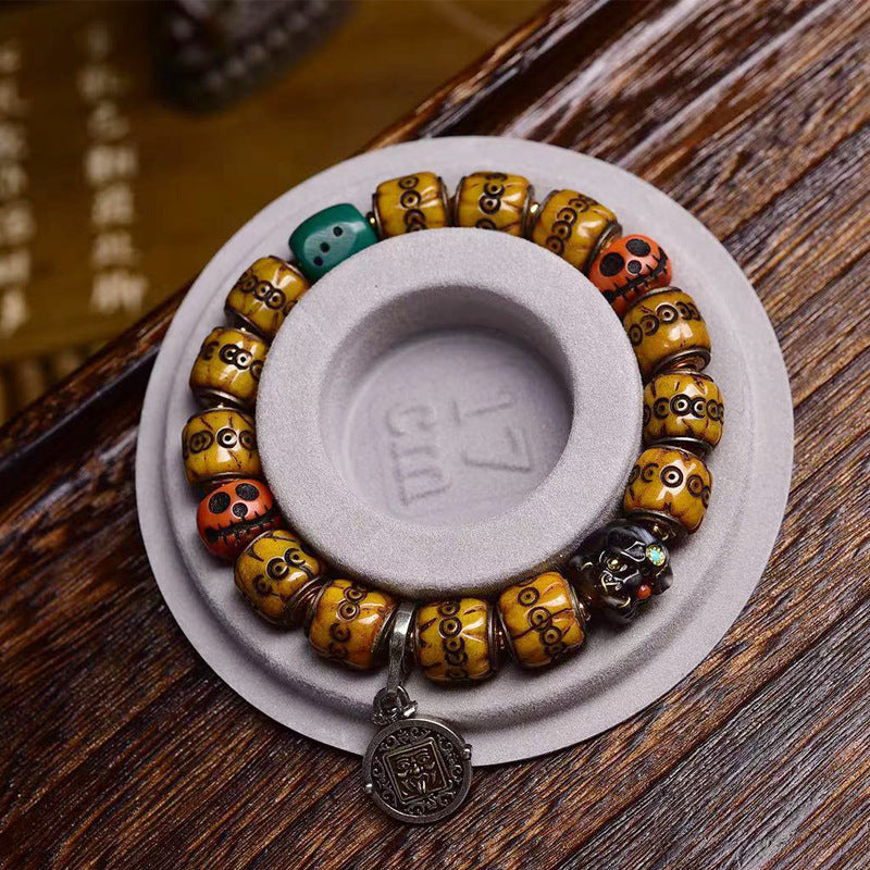 EverestArtstudios Yak Bone Carved Inlay Bead Bracelet