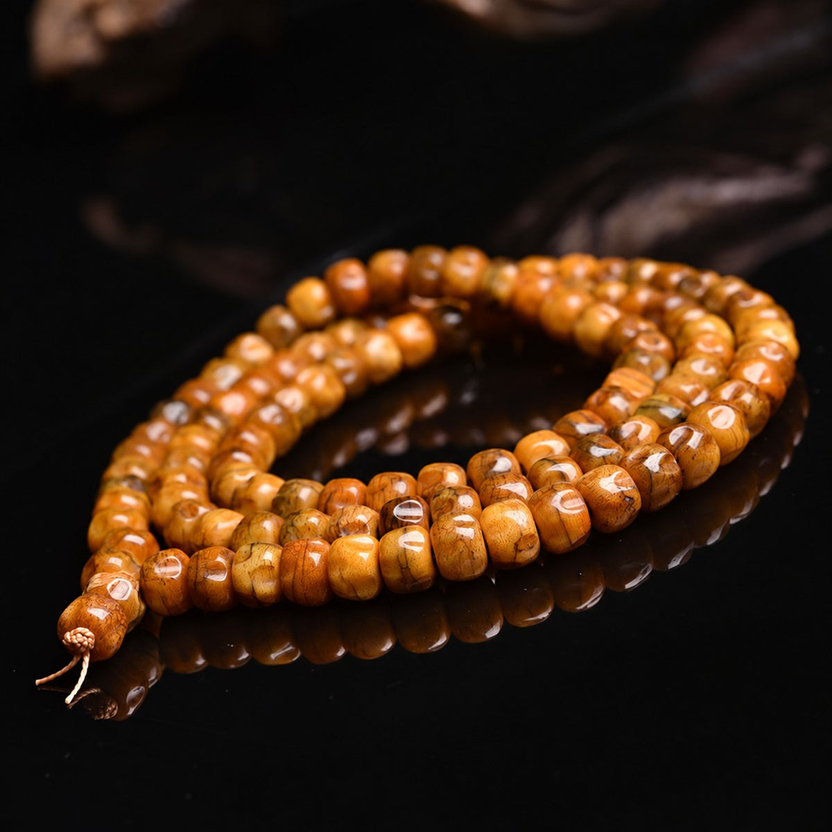 EverestArtstudios Natural Camel Bone and Passion Seed 108-Bead DIY Strand