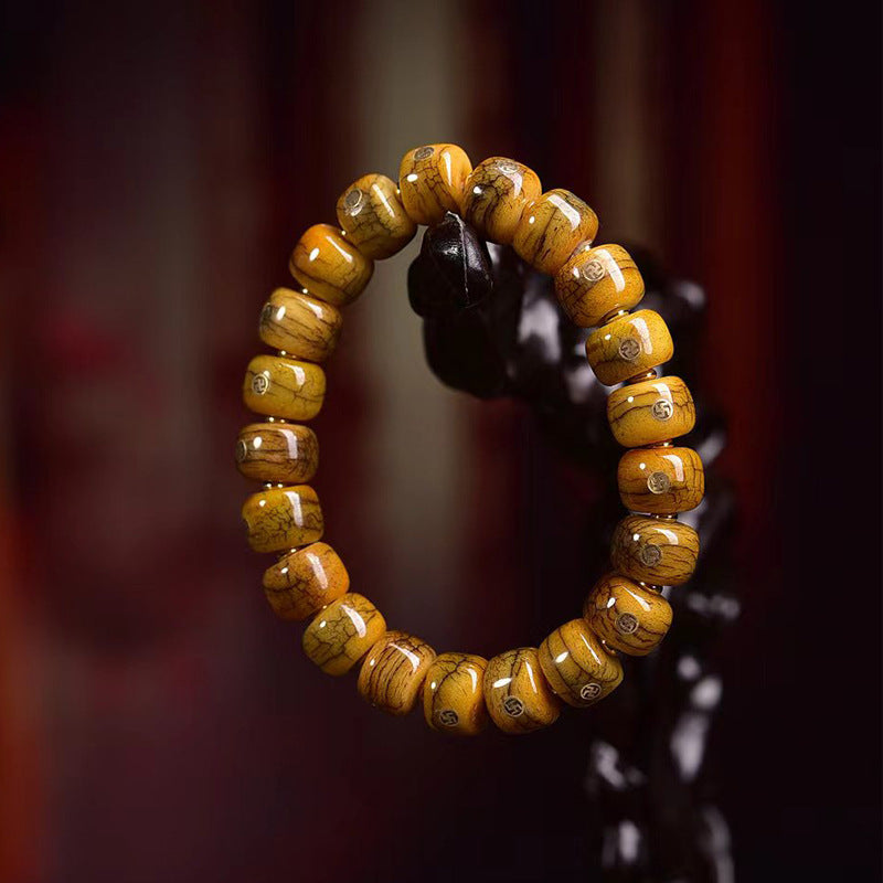 EverestArtstudios Bone Barrel Bead Copper Inlay Bracelet