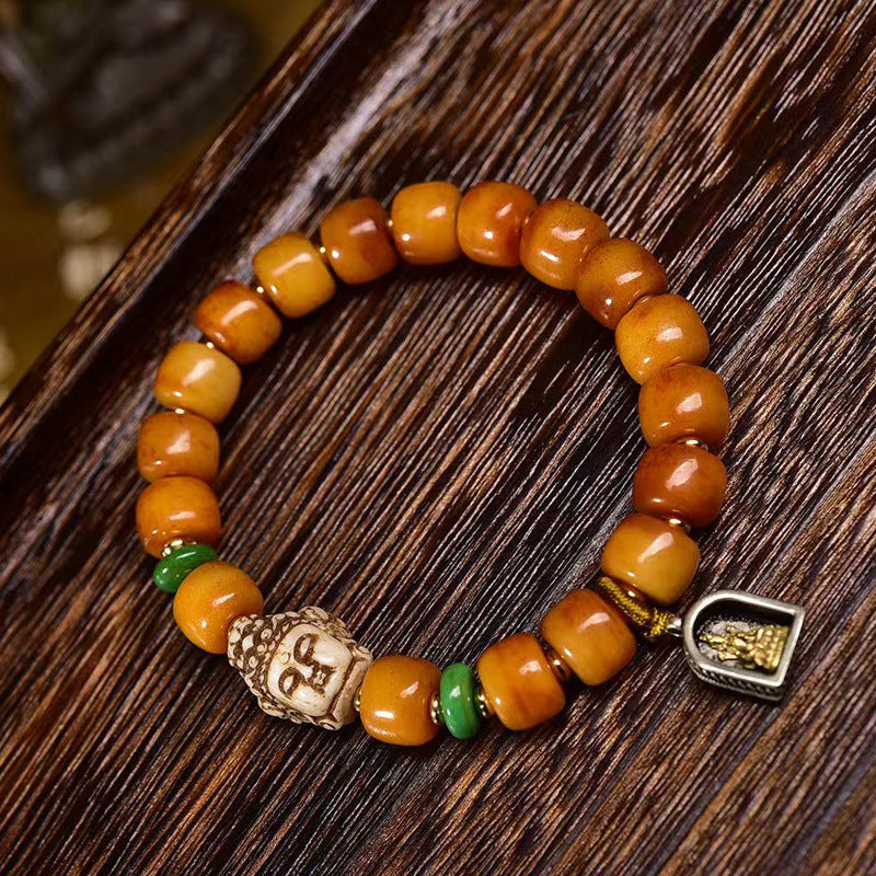 EverestArtstudios Yak Bone Barrel Bead Guanyin Charm Bracelet