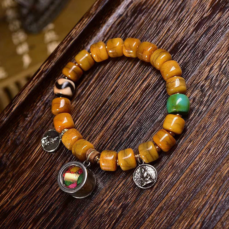 EverestArtstudios Bone Agate Dzi-Style Fox Accent Bracelet